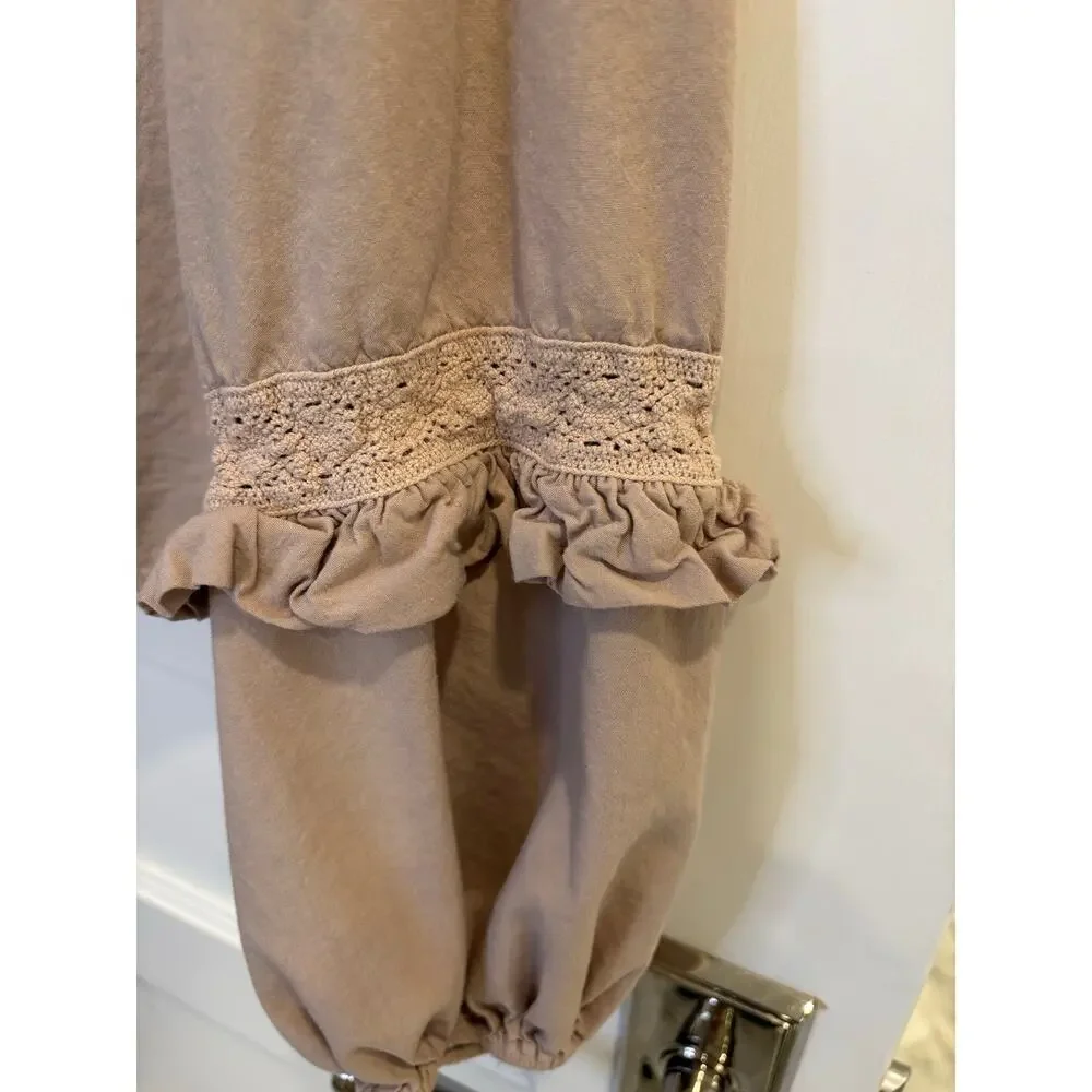 Evereve Elli Poplin Top Sandstone Beige Size Woman’s Small Balloon Sleeve - Picture 5 of 7